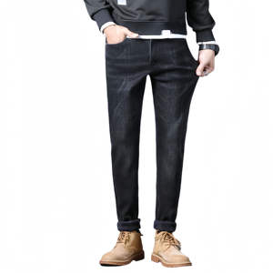 kivotech Men's New Slim Fit Thick <b>Jeans</b> for Autumn Straight Leg Fashionable Men's <b>Jeans</b> with <b>Elastic</b> Medium Wash Fully Matched - Product Image 2