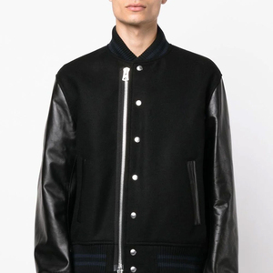 Chaqueta universitaria para hombre con logotipo personalizado de fabricante OEM, Mangas de cuero de lona estilo Letterman de béisbol bordadas de alta calidad - Product Image 3