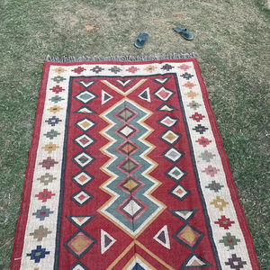 Vintage Hand Woven Wool Jute Kilim <b>Rugs</b> Embroidered Floral Design Floor Carpet for Home Hand Woven <b>Rug</b> for Home Living Room - Product Image 1