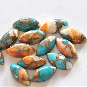 Cabochon naturel en forme de marquise turquoise et cuivre à dos plat pour la fabrication de bijoux, fournisseur en gros de bracelets - Product Image 6