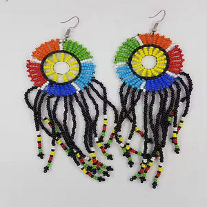 Pendientes de bordado con cuentas hechos a mano, material de cuentas para fiestas, joyería adornada para mujer, pendientes artesanales al por mayor - Product Image 5