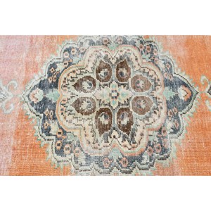 Grand tapis vintage 5,4x9,1 pi (166x277 cm), tapis turc en laine à bordure orange - Product Image 5