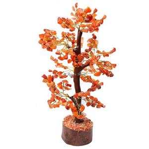 Vente en gros de cristaux d'agate de cornaline naturelle Arbre de pierres précieuses personnalisé avec fil d'or sculpté Technique de 300 puces pour la guérison - Product Image 1