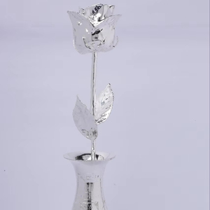Luxury Silver Metal Flower <b>Vase</b> with Rose <b>Engraving</b> Ornamental Decorative Plants for Events Banquets for Father's Day Halloween - Product Image 1