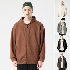 Invierno Nueva Sudadera con capucha de ante Cremallera personalizada Sudaderas con capucha para hombre Cremallera marrón Chaqueta con capucha con cremallera de súper alta calidad - Product Image 2