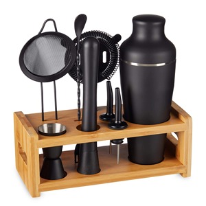 Ensemble de shakers à cocktail en acier inoxydable avec base et couvercle en bois élégants pour mariages et événements spéciaux - Product Image 1