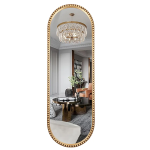 Espejo ovalado contemporáneo con espejos de pared con cuentas de metal Decoración interior y decoración de oficina Chapado en oro de alta calidad de la India - Product Image 1
