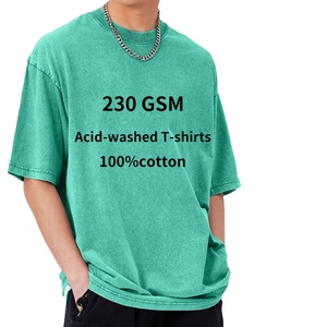 Camiseta retro 100% algodón al por mayor 230G suelta cuello redondo manga corta marca de moda callejera camiseta lavada al ácido de gran tamaño 2025 - Product Image 3