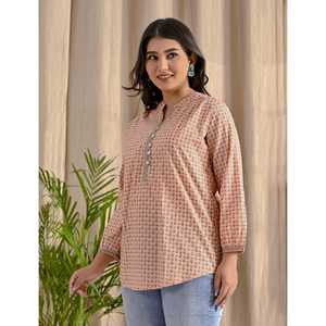 Blusa de Popelina de Algodón Barik Butti Color Durazno Pastel, Talla XL, Cierre de Botones Delanteros, Logotipo Bordado a Mano, Informal para Oficina, Primavera/Verano - Product Image 6