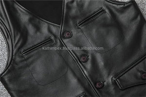 Chaleco de cuero negro personalizado OEM para hombre con 4 bolsillos y botones de cuerno ropa exterior transpirable para primavera y otoño estilo informal - Product Image 5