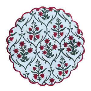 Manteles de algodón puro bordados con estampado de bloque de mano indio, decoración del hogar verde esmeralda rojo rubí para el Día de San Valentín, manteles individuales - Product Image 1