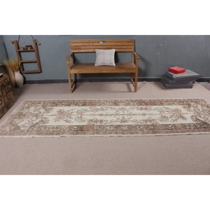 Turkish Rug 3.3x10.3 ft Eco-Friendly Vintage <b>Brown</b> Patchwork <b>Wool</b> Rug with Latex Backing - Product Image 2