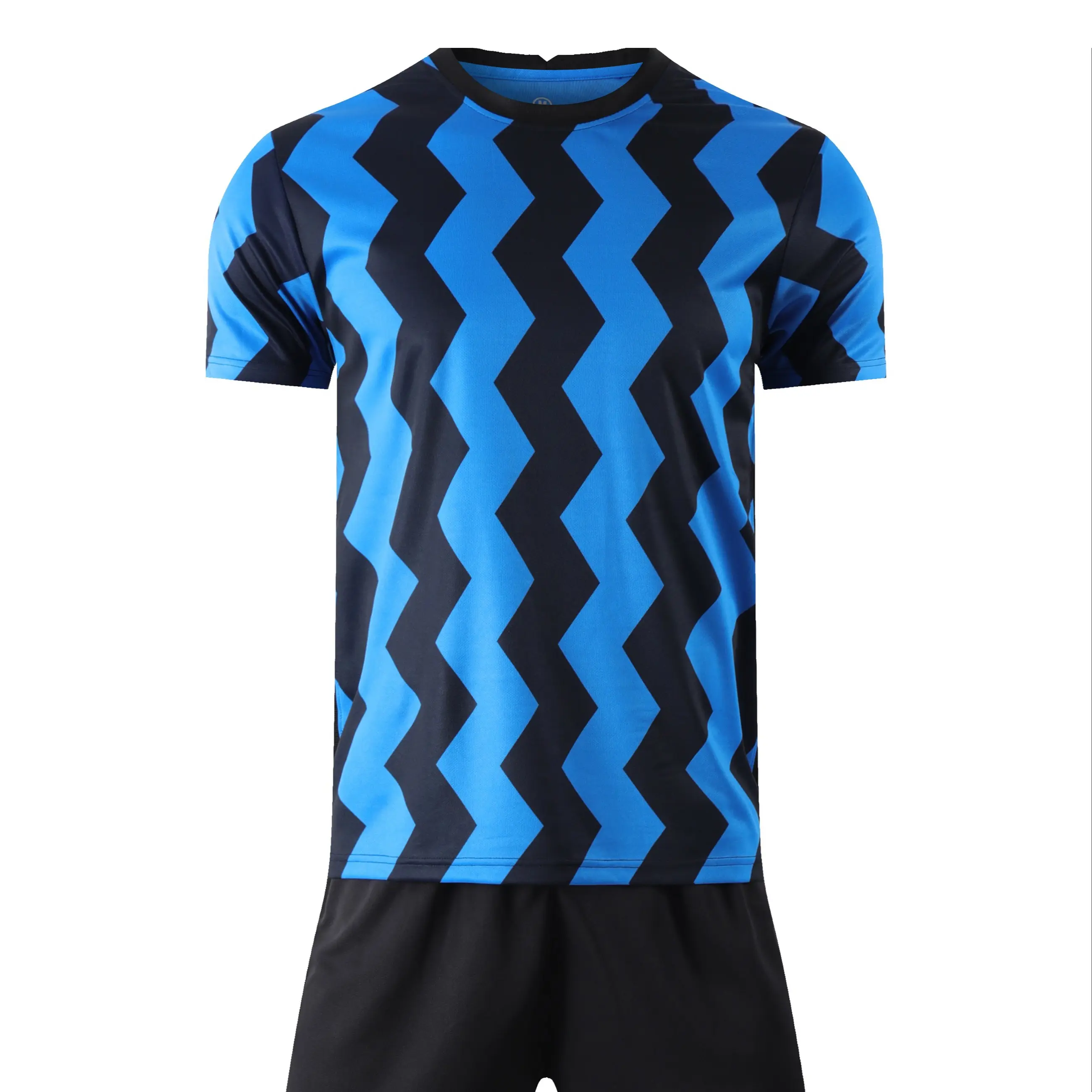 Moda stil süblimasyon Custom Made ucuz toptan futbol forması siyah mavi renk gömlek ve şort takımı