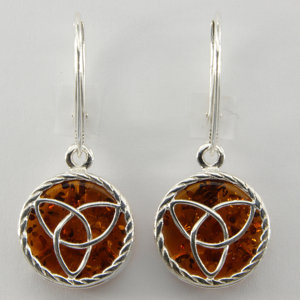 Belles boucles d'oreilles noeud celtique ambre Cognac marron 925 boucles d'oreilles en argent sterling pour femmes et filles porter dans la fête de mariage - Product Image 2