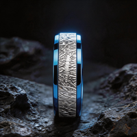 Bague unisexe en carbure de tungstène bleu avec incrustation de météorite, électroplaquée, style couple, pour fiançailles et fêtes, vente en gros directe d'usine JLM