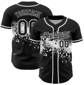 Custom Sublimated Baseball Jersey Men's Black <b>White</b> Splatter Print Moisture Wicking Short Sleeve Regular Fit Adult All Seasons - Product Image 1