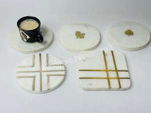 Vente chaude carré hexagonal marbre sous-verres en laiton doré étanche tasse à thé Table de cuisine accessoires décoratifs Design moderne - Product Image 2