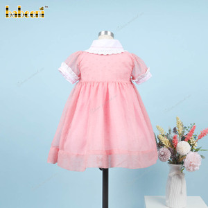 Robe Géométrique Smocked 100% Coton Écologique Respirante Rose Boutonnée Devant pour Enfants OEM ODM en Stock Vente en Gros-BB3287 - Product Image 5