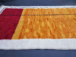 Alfombra marroquí personalizada de alta calidad Beniourain Mostaza y Borgoña Alfombra de comedor de lana hecha a mano al mejor precio de la India - Product Image 5