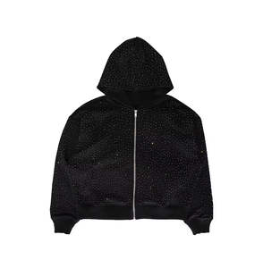 Ropa de calle de invierno para hombre, sudaderas con capucha gruesas, logotipo personalizado bordado, sudaderas adornadas a la moda con diamantes de imitación, venta al por mayor - Product Image 5