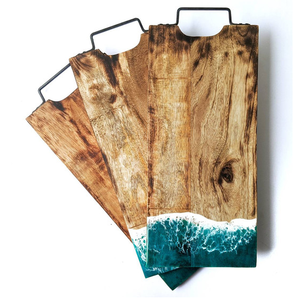 Top Standard Produit Nouvelle Arrivée Design De Luxe Ocean Wave Finition Bois D'olivier Bleu Résine Époxy Coupe Hacher Conception Unique - Product Image 1