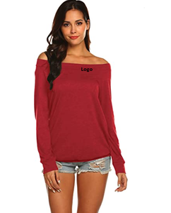 Blusa de manga larga con cuello barco y hombros descubiertos para mujer súper suave - Product Image 2