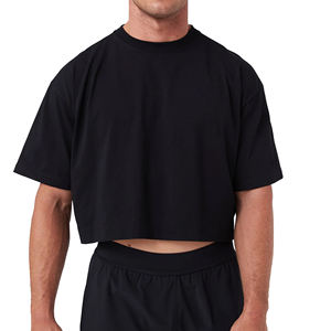 เสื้อยืดคอตตอนผ่าไหล่สำหรับผู้ชายเสื้อครอปไซส์ใหญ่พิเศษเสื้อครอป100% ผ้าคอตตอนพิมพ์ลายโลโก้ออกแบบได้ตามต้องการ - Product Image 1