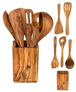 Soporte de Madera Natural Sólida para Utensilios de Cocina, Ecológico, Hecho a Mano, Duradero, Moderno, Multifuncional, Tipo Soporte, Organizador de Cubiertos - Product Image 3