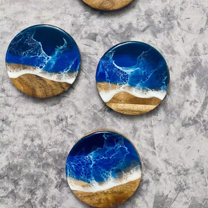Juego artístico de posavasos de resina epoxi y madera | Posavasos redondos con patrones de resina coloridos | Posavasos de piedra de aspecto natural - Product Image 1