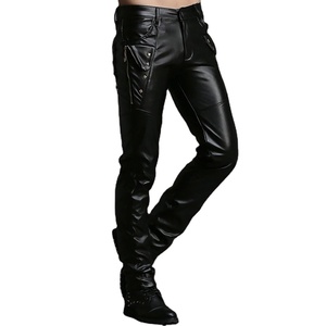 Pantalones ajustados de moda con logotipo personalizado Steampunk de cuero negro Dance Night Club gótico botón Jeans pantalones para hombres - Product Image 2