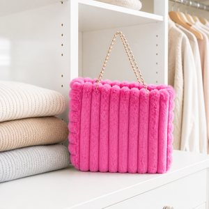 Sac fourre-tout en peluche pour femme, sac à main en fausse fourrure douce et moelleuse avec poignée à chaîne à billes, sac tendance - Product Image 3