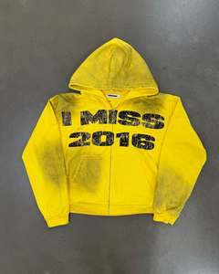 Sudadera con capucha Vintage con hombros caídos lavados con ácido para hombre, ropa de calle con cremallera de algodón 100%, estampado de pantalla bordado, estilo de invierno multicolor - Product Image 3