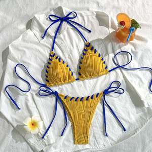 Traje de baño de una pieza de chifón tejido a mano con tiras de color liso, sexy, para vacaciones, estilo europeo-americano, novedad 2026, conjunto de 2 piezas para mujer - Product Image 4