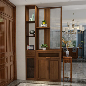 Nuevo Mueble Separador de Entrada de Madera Maciza Estilo Chino, Armario para Zapatos, Estética Inspirada en la Dinastía Song, Partición de Vidrio para Sala de Estar y Comedor - Product Image 1
