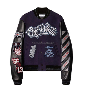 Veste universitaire de meilleure qualité pour hommes, fabricant de manches en cuir blanc, patchs en chenille, veste universitaire avec logo brodé - Product Image 4