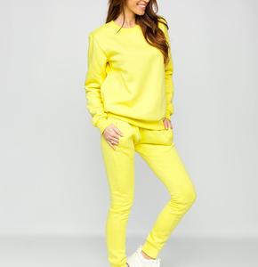 Vêtements de jogging décontractés respirants personnalisés unisexe Pantalon sweat-shirt à taille élastique pour femmes Vente en gros 2 pièces Ensemble plat - Product Image 2