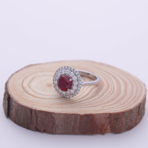 Bague de fiançailles pour femme en argent sterling 925 massif avec pierre précieuse ronde rouge de 2,21 carats cultivée en laboratoire, double halo et diamant rond - Product Image 6
