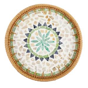 Plateau rond en rotin haut de gamme avec incrustation de nacre pour servir les aliments, le stockage et la décoration de la maison 32cm 35cm 40cm Vietnam - Product Image 4