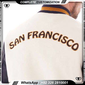 Veste Baggy Varsity Letterman avec logo brodé et manches en cuir de laine 100% pour hommes personnalisée Oem avec rayures côtelées - Product Image 6