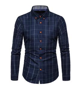 Camisa de Hombre a Cuadros de Sarga 100% Algodón, Casual, Transpirable, Sostenible, de Manga Larga, con Botones, Teñida con Hilo, Antiencogimiento, Personalizable, Superventas - Product Image 1