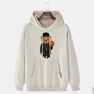 เสื้อสวมหัวมีฮู้ดทรงหลวมสำหรับผู้ชายเสื้อสเวตเตอร์เปิดไหล่พิมพ์ลายปักแบบกำหนดเอง - Product Image 1