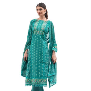 Impresiones digitales de algodón puro de césped con todo el trabajo original de Chikankari Salwar Kameez para adultos Top Bottom y Dupatta - Product Image 1