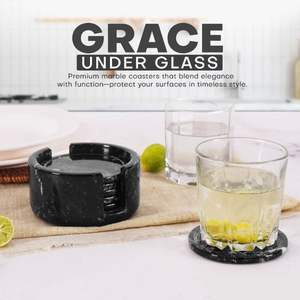 Black <b>Ceramic</b> Classic <b>Coasters</b> Set of 6 with Holder Eco-Friendly Round Drink Mats - Product Image 4