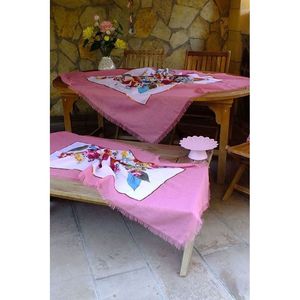 Juego de Manteles de Lino y Algodón de Lujo Hechos a Mano, Color Rosa y Blanco con Estampado Floral, 4 Piezas, Camino de Mesa y Fundas de Cojín para Uso Doméstico - Product Image 5