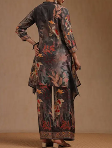 Elegante vestido de ropa india y pakistaní de ajuste holgado gris oscuro para mujer con estampado floral elegante para la elegancia diaria - Product Image 3