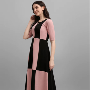 Femme Midi/Mollet Longueur Multicolore Col Rond Robe ajustée et évasée - Product Image 1
