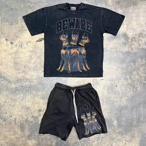 Conjunto de Pantalones Cortos y Camiseta con Pedrería Personalizada para Hombre, Pantalones Cortos de Algodón con Pedrería, Conjuntos Deportivos con Lavado Ácido y Pedrería - Product Image 3