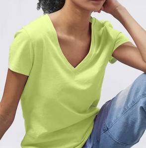 Meilleure qualité femmes t-shirt coton/polyester femmes imprimé à manches courtes t-shirt personnalisé votre propre logo col en v vêtements actifs - Product Image 4