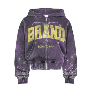 Strass personnalisés vintage dernière conception ensemble de jogging sérigraphie lavage à l'acide surdimensionné lourd GSM coton polaire unisexe survêtement - Product Image 4