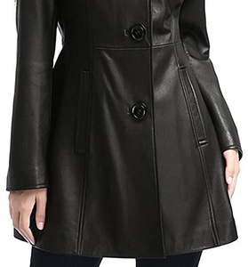 Abrigo de Cuero Tipo Gabardina para Mujer, Piel de Oveja Genuina, Color Marrón, Abrigo Largo de Invierno - Product Image 2